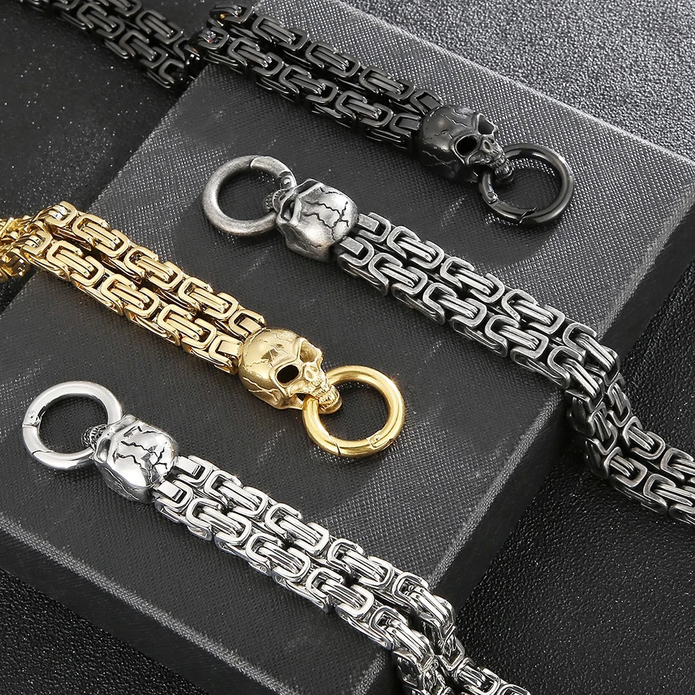 Gothic Skull Bracelet For Man 316L Stainless Steel Skeleton Charm Double Link Chain Men's Bracelets Male Cool On Hand