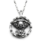 Skull Motorcycle Silver Pendant Heavy Duty Engine