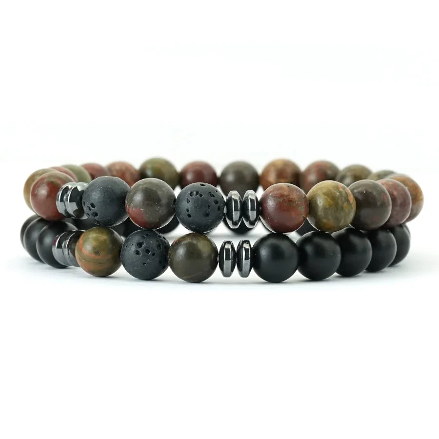 10 Styles 2Pcs Men Bracelet Set 8mm Tiger Eyes Malachite Obsidian Hematite Stone Positive Energy Healing Strand Braslet Homme