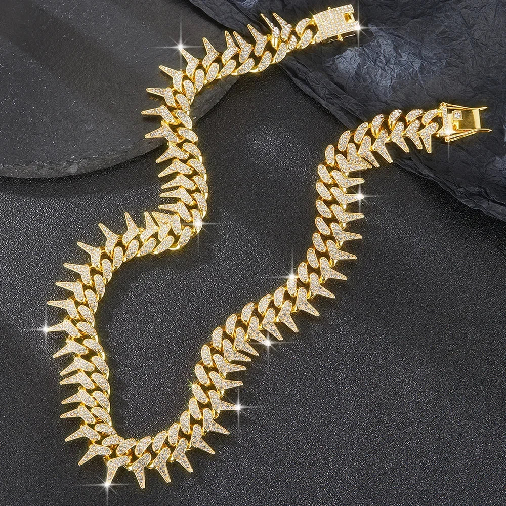 Full 20mm Thorn Set Cuban Chain Punk Retro Hip Hop Chic Bracelet Collarbone Chain Hip Hop Accessory