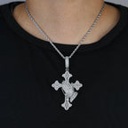 Iced Out Praying Hands Cross Necklace — Silver