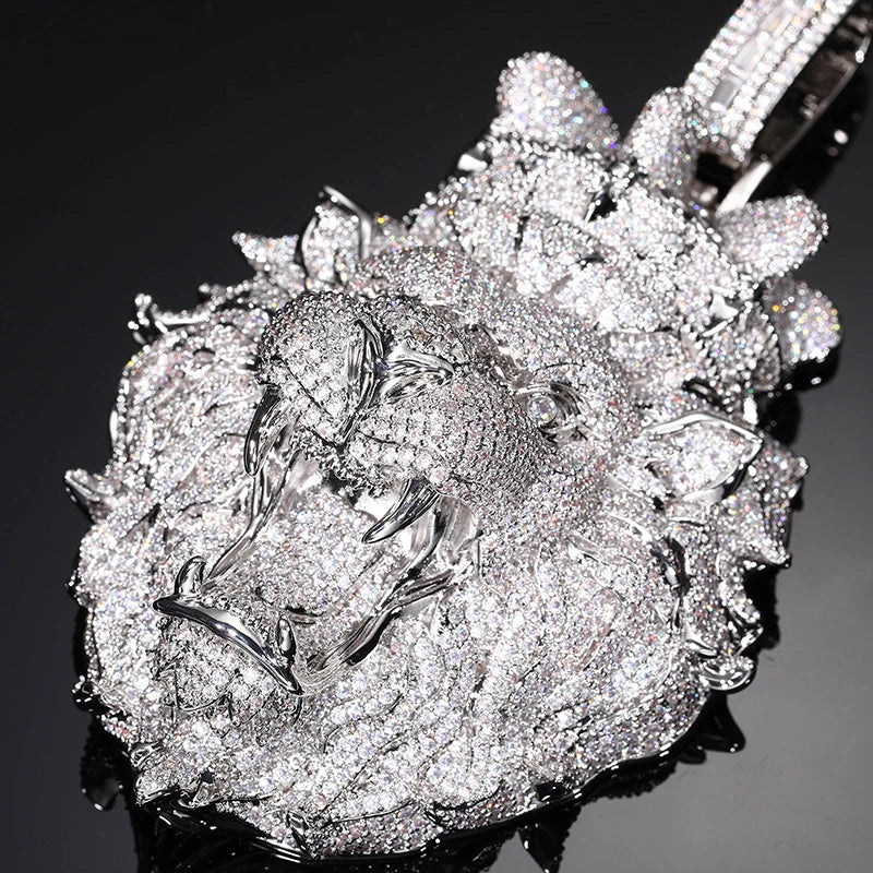 Iced Out King Lion Pendant Necklace — Two-Tone
