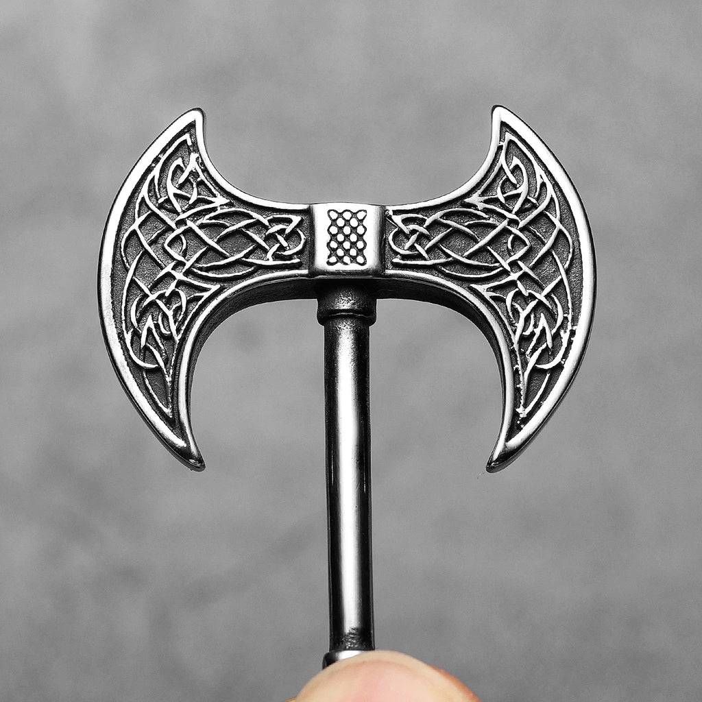 Double-Edged Axe Pendant Necklace — Stainless Steel