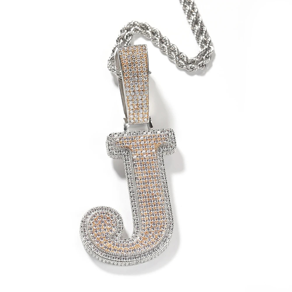 UWIN Initial Letter Pendant Iced Out 2 Layers Cubic Zirconia Block Letters Charms Fashion Alphabet Necklace Jewelry for