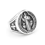 Cross Saint Benedict Steel Ring Vintage 316L Religious