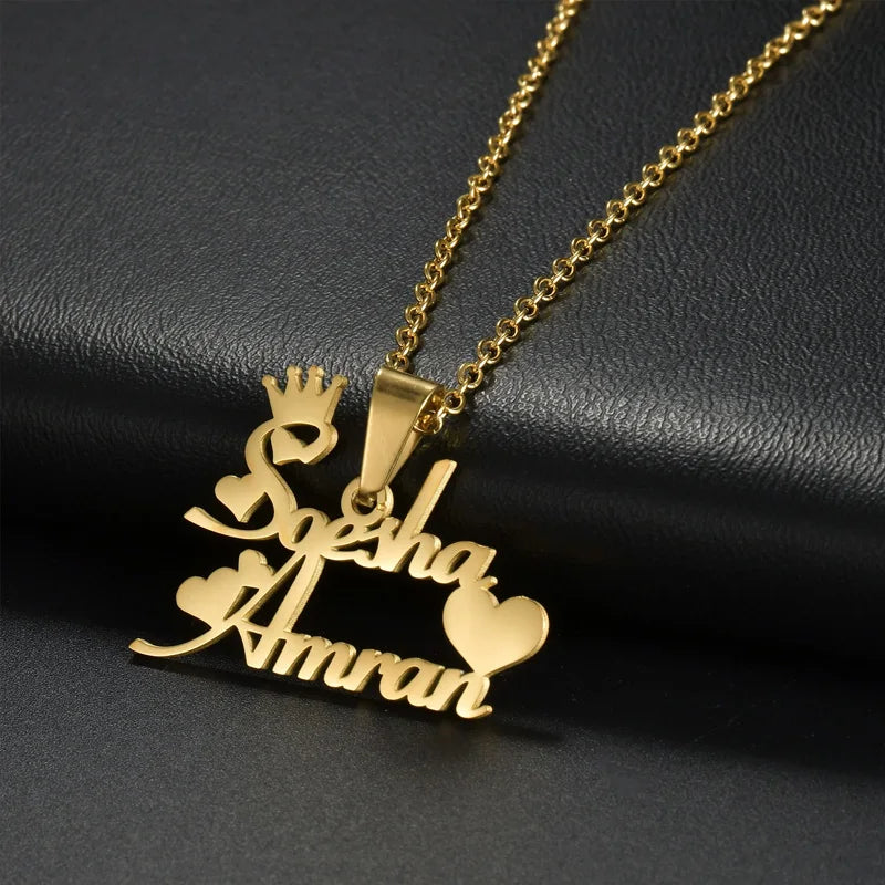 Multiple Styles Personalized Custom 2 Names Necklace Stainless Steel For Men Women Big Size Pendant Christmas Jewelry Gifts