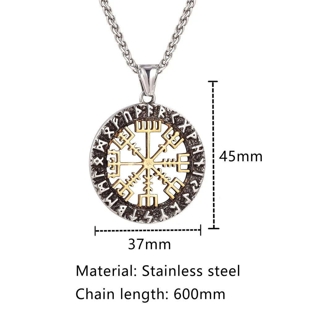 Viking Compass Norse Runes Necklace Men Gold Color Stainless Steel Vegvisir Pendant Never Fade Vintage Male