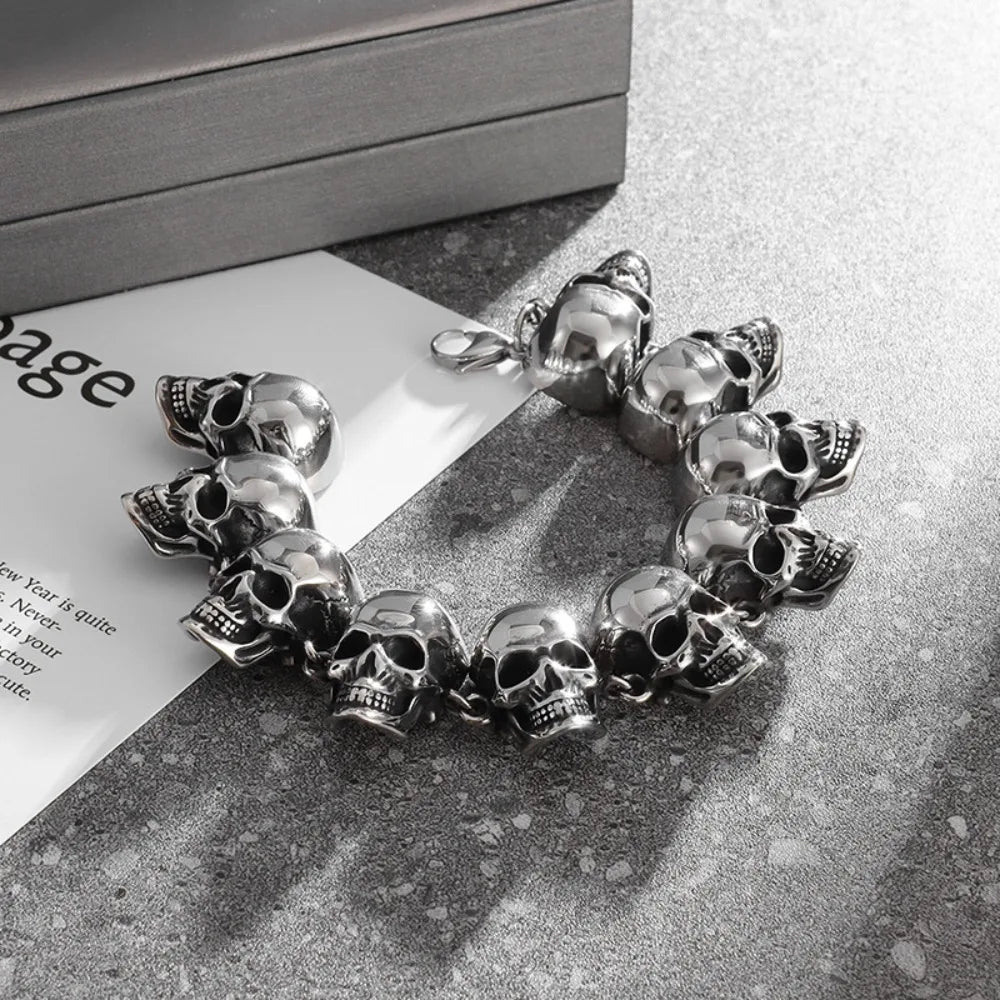 Gothic Hell Demon Ghost Head Bracelet Full Skull Bracelet Men's Motorcycle Punk Rock Halloween Jewelry Accessories