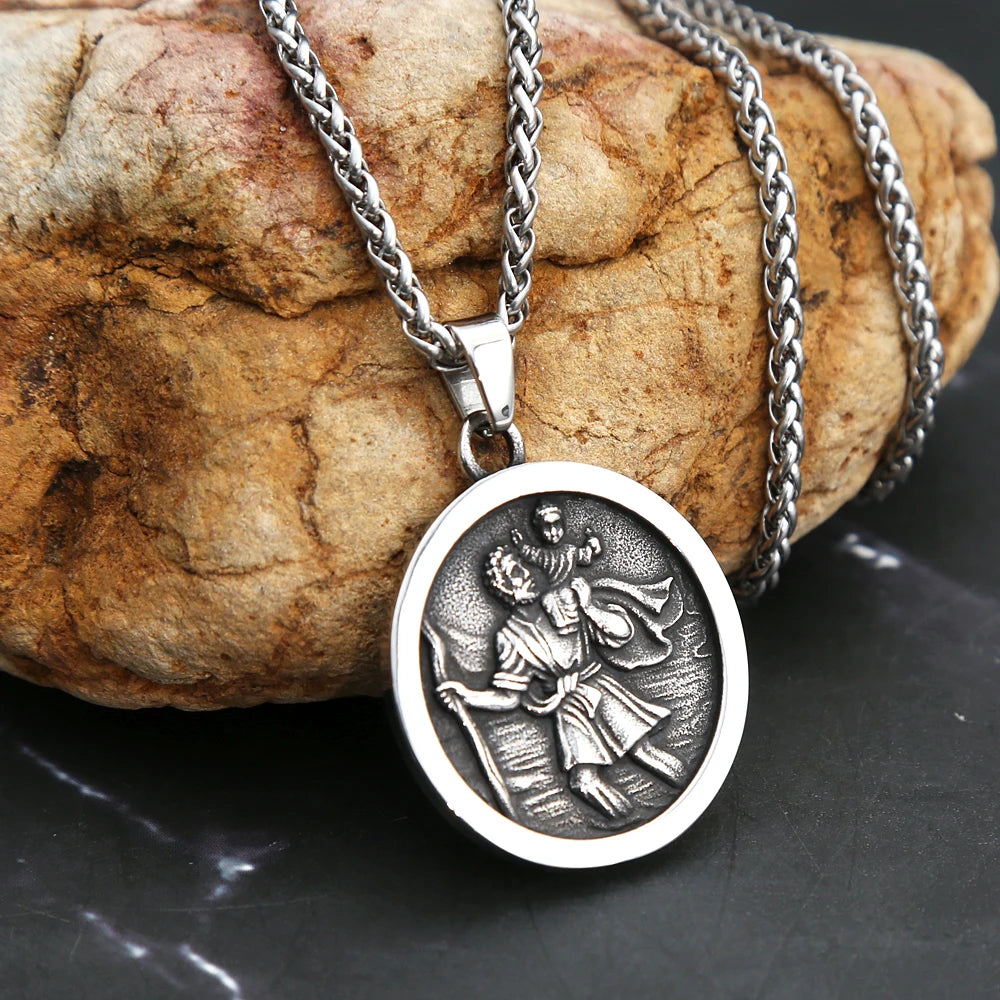 Men Stainless Steel Catholic Patron Saint Pendant Michael St. Michael The Archangel Pendant Necklace Jewelry Gifts Dropshipping