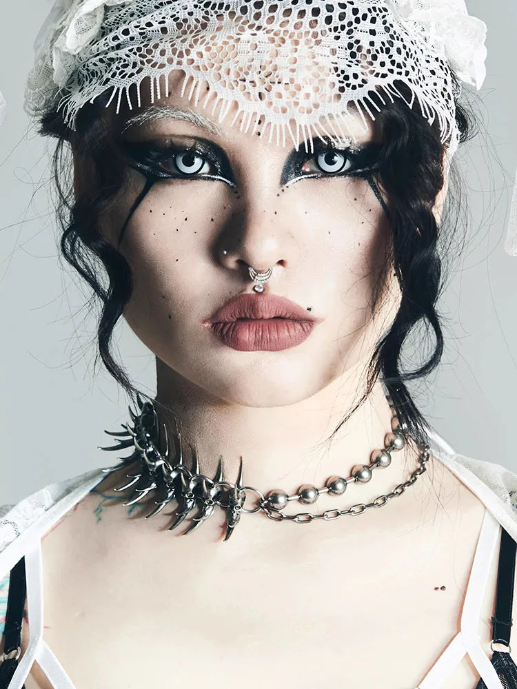 2025 New Punk Necklace Silver Color Metal Unisex Skeleton Spike Stainless Steel Ins Cool Neck Accessaries for Women Men