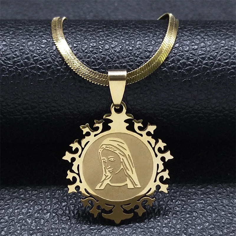 Virgin Mary Prayer Medal Necklace — Stainless Steel