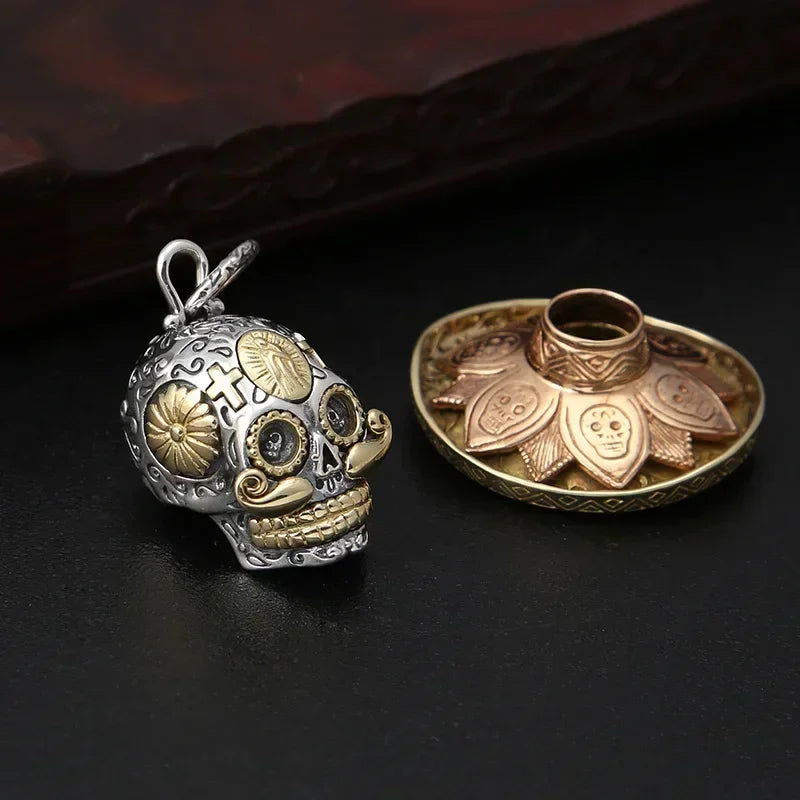 Retro Gothic Golden Cross Skull Pendant Necklace for Men Fashion Party Rock Motorcycle Riding Punk Jewelry Gift
