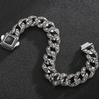 Retro 10 Inches Rose Line Man Bracelet Men Black Onyx Inset Stainless Steel Men's Bracelets Curb Chain Mannen Armband