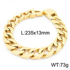 Gold Cuban Curb Link Chain Bangle Bracelet — Stainless Steel