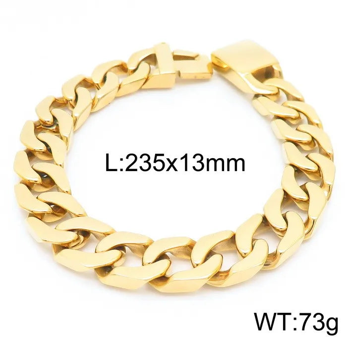 Gold Cuban Curb Link Chain Bangle Bracelet — Stainless Steel