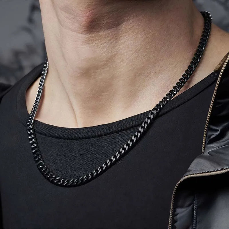 Silver Cuban Chain Necklace Stainless Steel 3/5MM