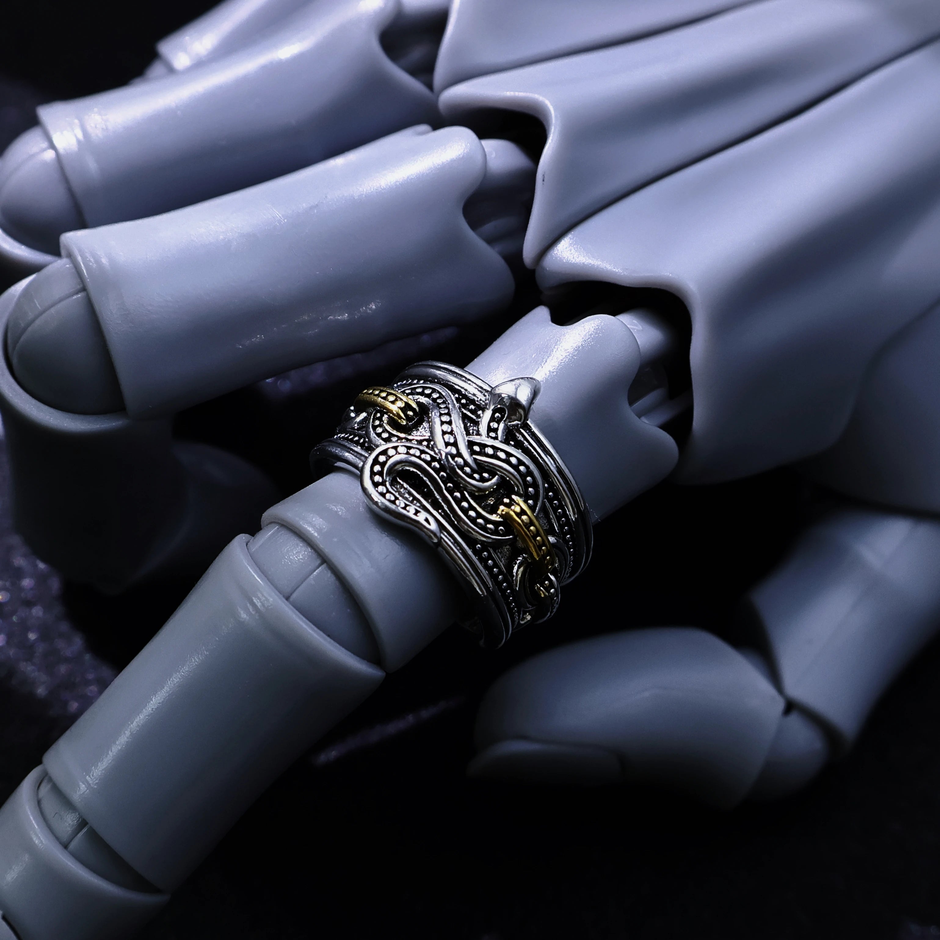 Retro Chained Snake Adjustable Open Ring For Men Silver-plated Copper Gothic Punk Edgy Indie Jewelry Niche Accessories