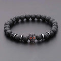 Hot sale natural stone volcanic rock beaded bracelet micro inlaid zircon skull personality copper accessories jewelry