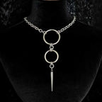 Punk Personality Silver Color Stainless Steel Circular Ring Long Rivet Pendant Choker Necklace for Men Women Jewelry