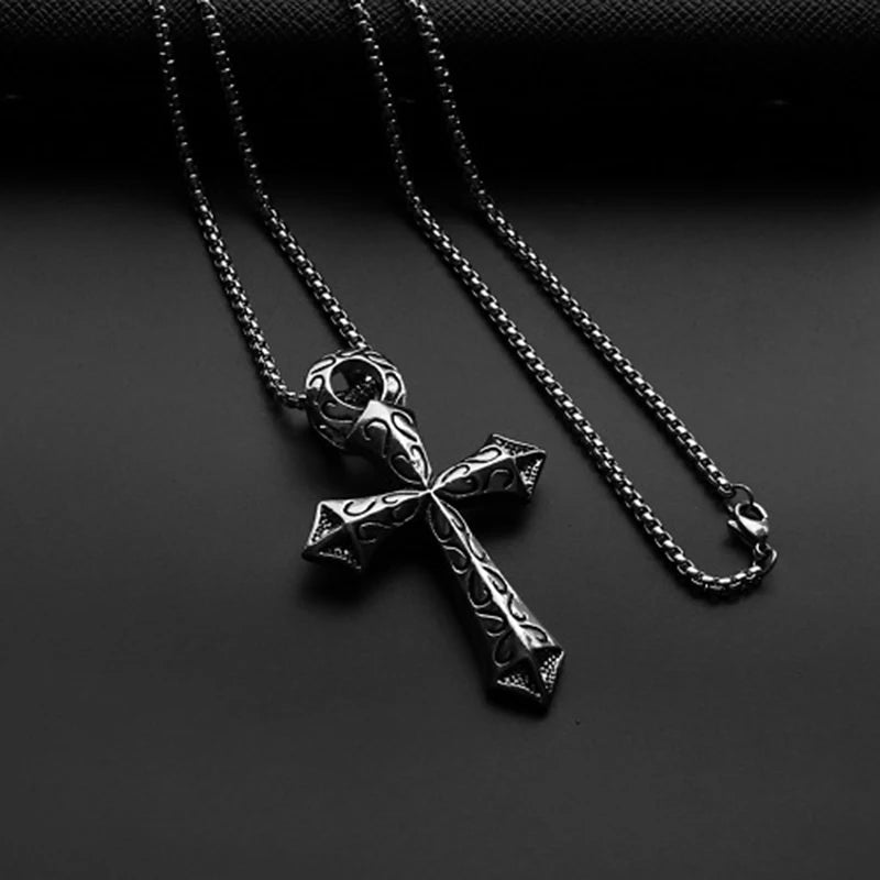 Silver Cross Pendant Necklace Vintage Figure