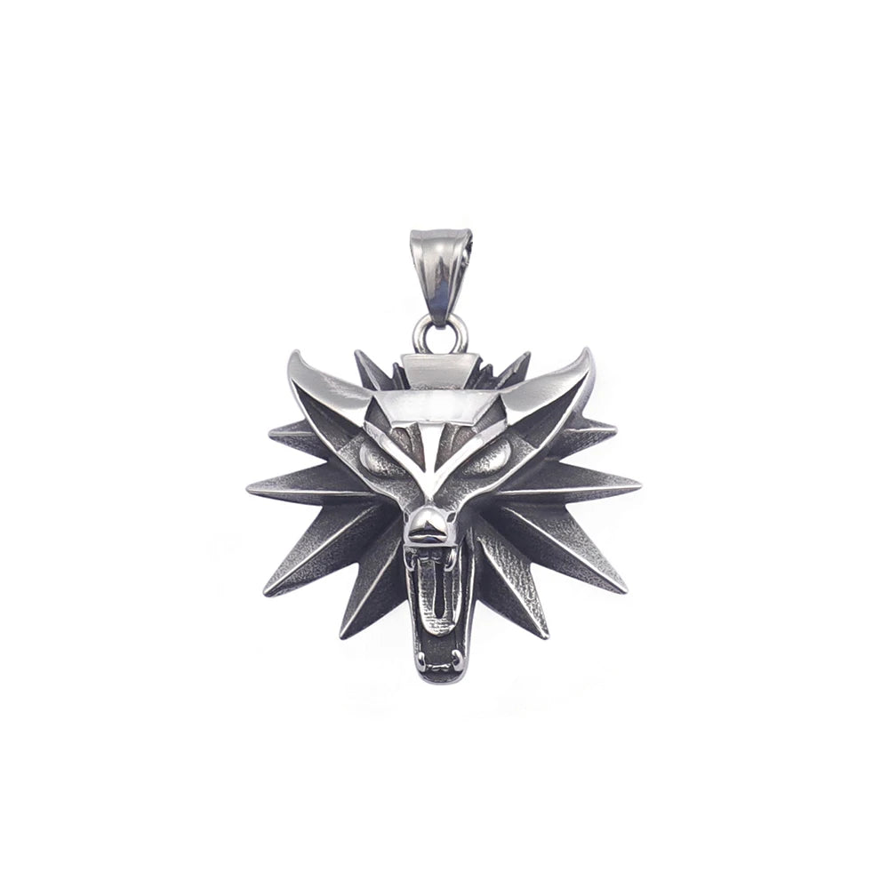 Fashion Vintage Viking Wolf Head Pendant Necklace Mens Punk Biker Stainless Steel Geralt of Rivia Slavic Necklaces