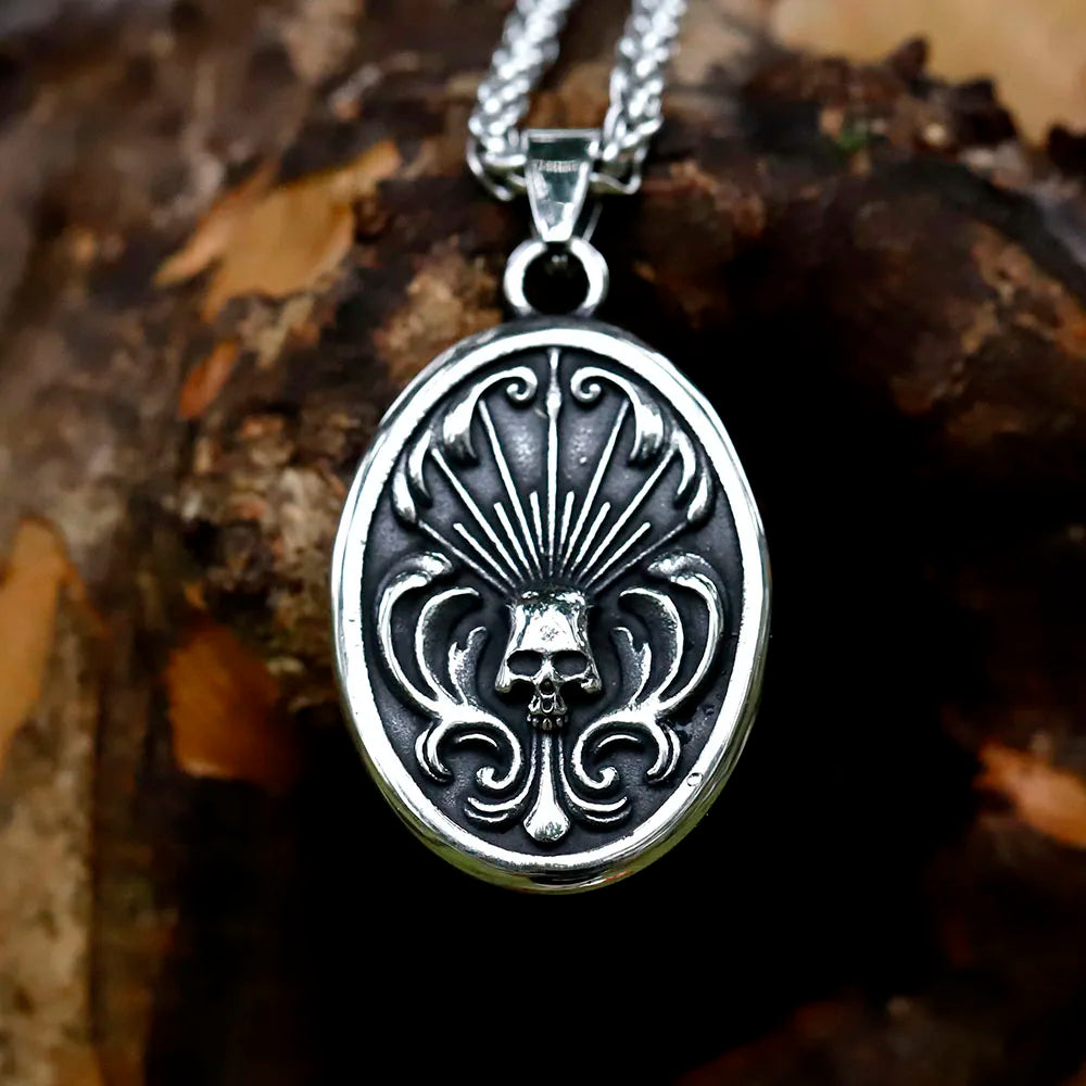 Death Shield Skull Pendant Necklace — Stainless