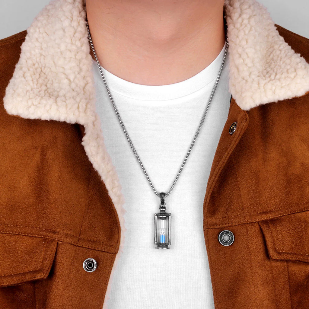 Retro Hourglass Pendant Long Chain Necklace — Stainless Steel