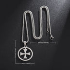 Templar Cross Round Medal Pendant Necklace — Stainless Steel