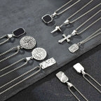 Men's Silver Color Geometric Pendant Necklace, Non Fading Stainless Steel Compass Necklace with Chain, Stylish Jewelry