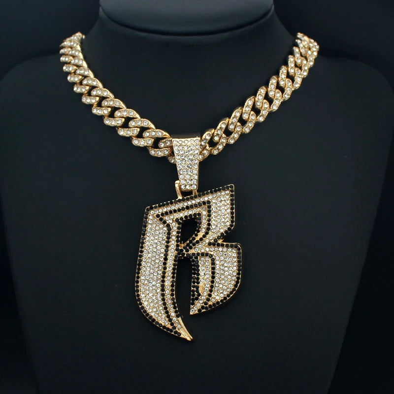 Hip Hop Big White Black Rhinestone Initial Letter B Pendant Necklace HipHop Iced Out Bling Necklaces Men Women Fashion