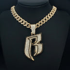 Hip Hop Big White Black Rhinestone Initial Letter B Pendant Necklace HipHop Iced Out Bling Necklaces Men Women Fashion