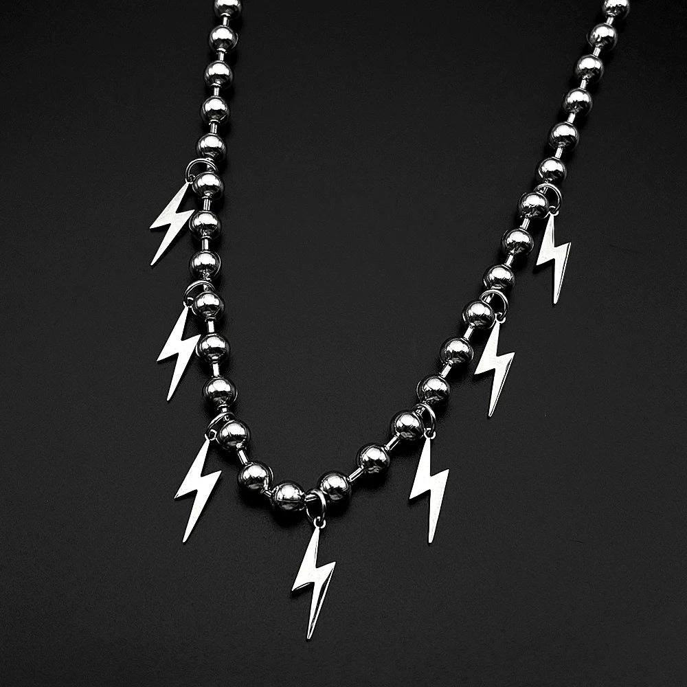 Korean Fashion Lightning Necklace Stainless Steel Ball Bead Chain Flash Pendant Punk Y2K Street Unisex Y2K Hiphop Jewelry Gift
