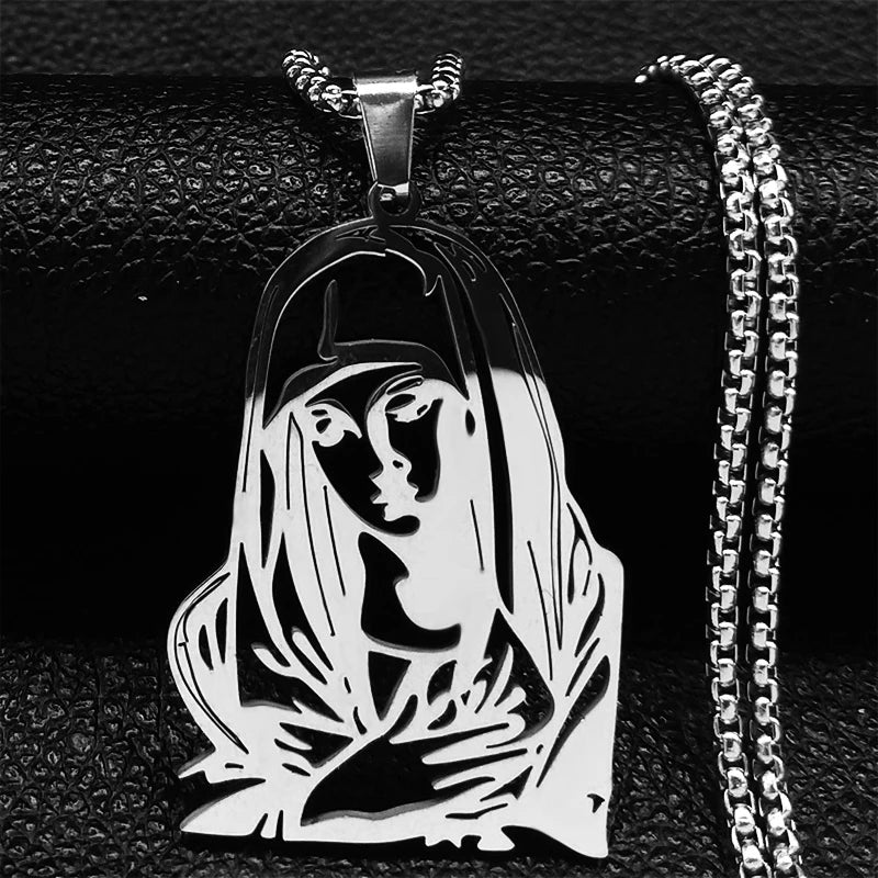 Jesus Cross & Virgin Mary Cutout Necklace — Stainless Steel