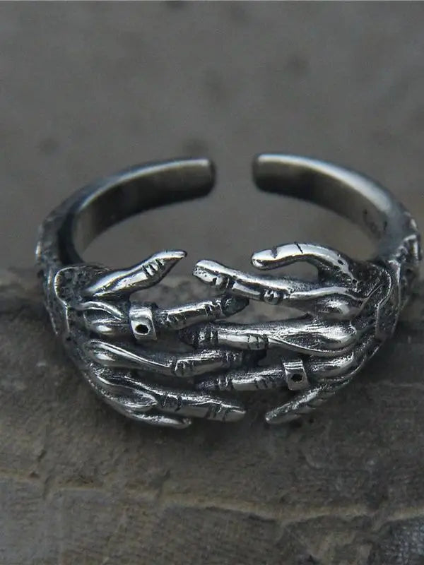 WEIER Punk Style Skull Hand Ring Men Women Nightclub Fashionable Aggressive Hand Stacking Rings Silver 925 Trendy Jewelry