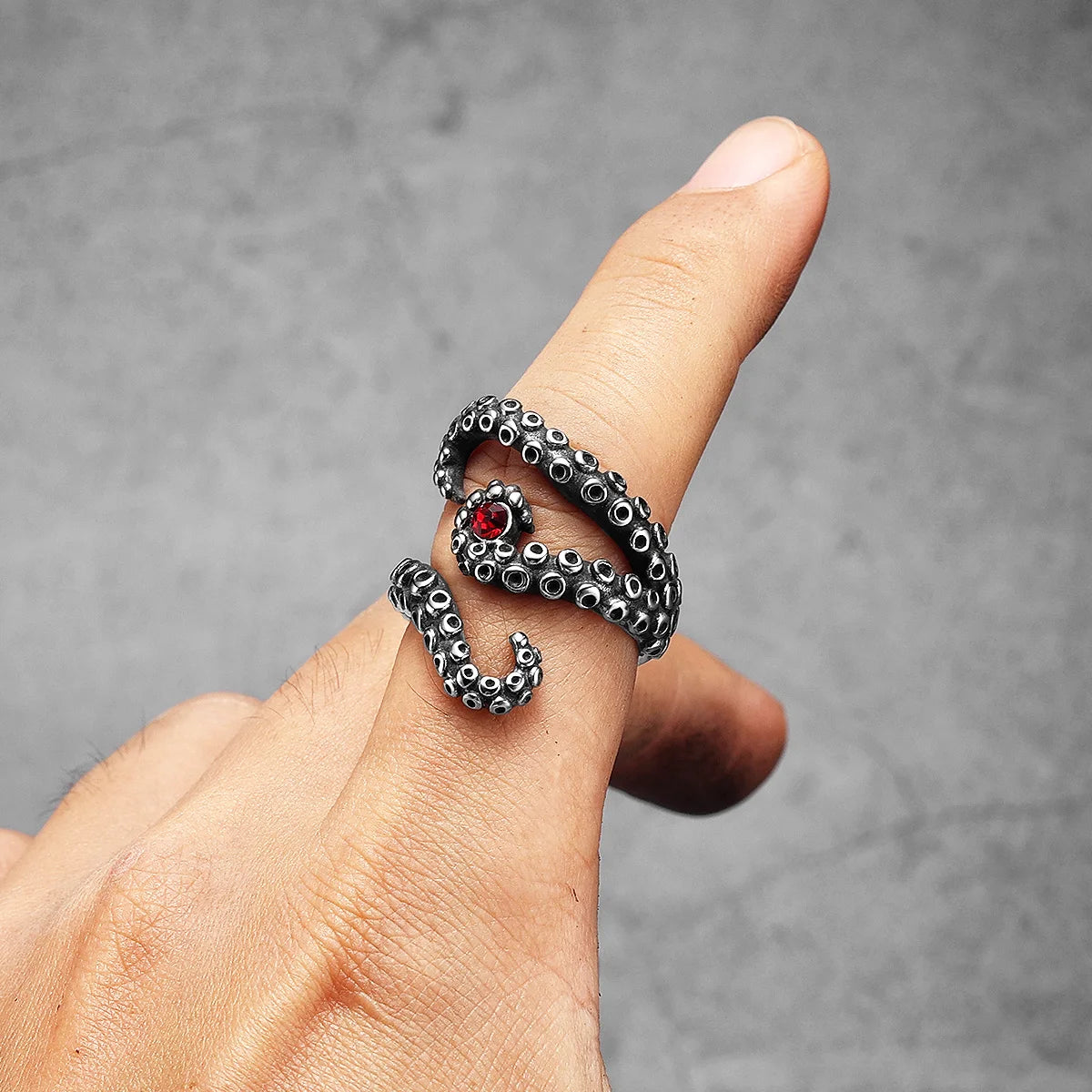 Octopus Ruby Ring — Stainless Steel