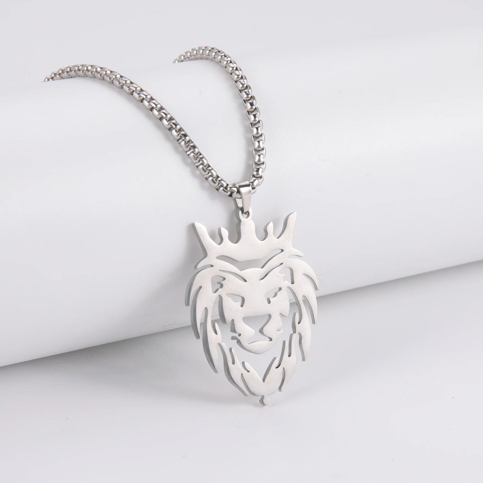 Lion King Crown Box Chain Pendant — Stainless Steel