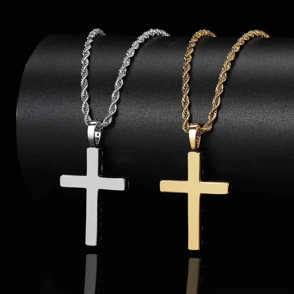 Iced Out Cross Pendant Necklace Stainless Steel CZ