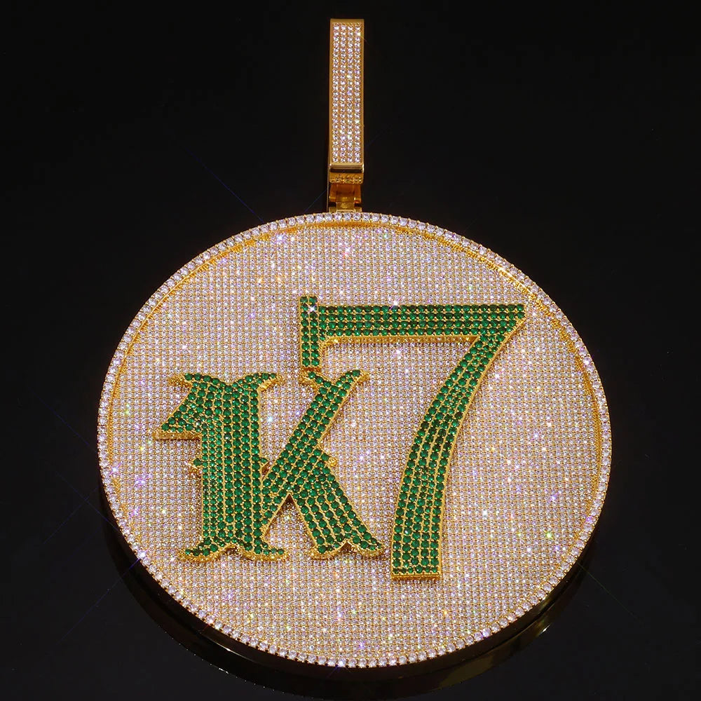 Iced Out Letter Pendant Necklace Disc CZ