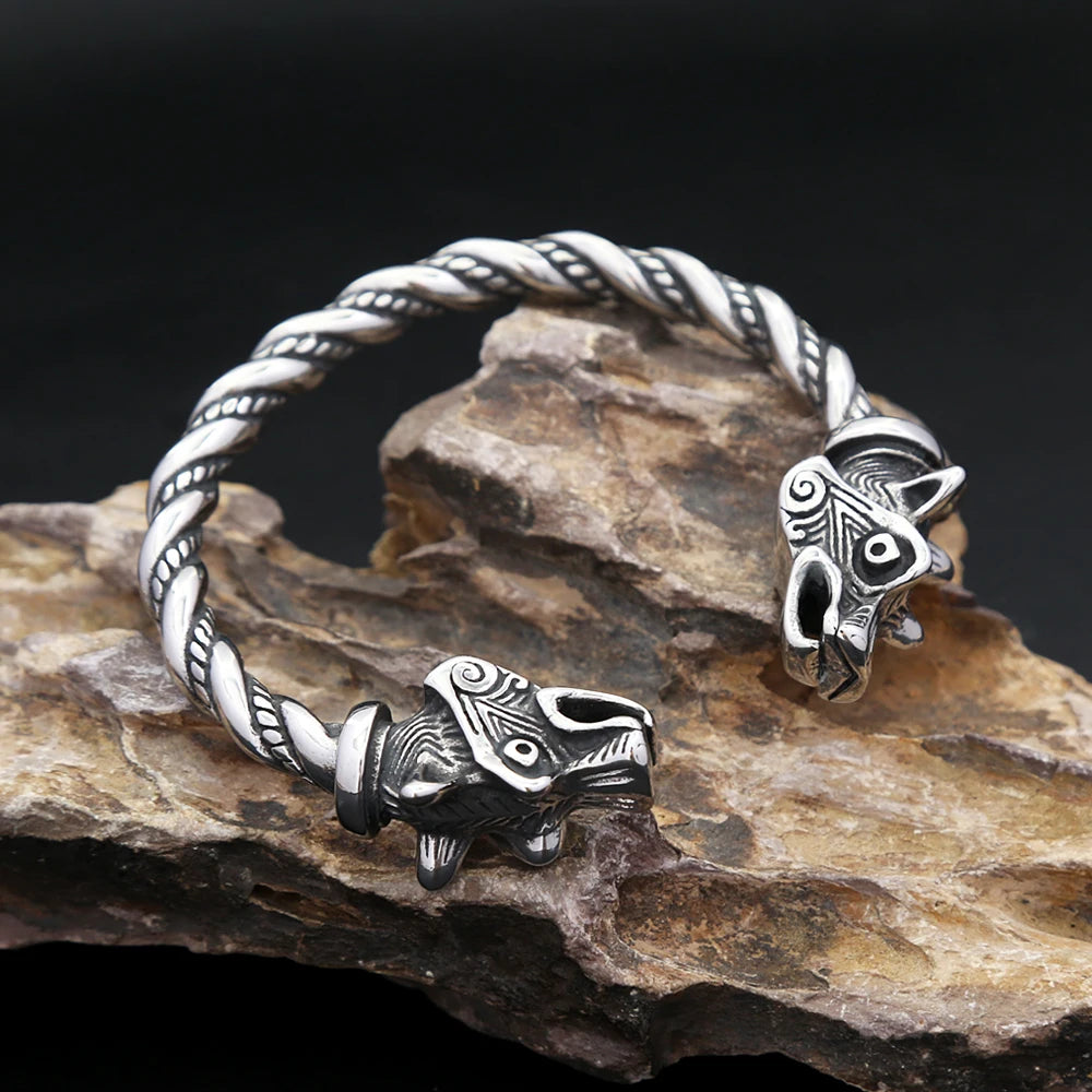 Wolf Viking Steel Bracelet Nordic Head Vintage