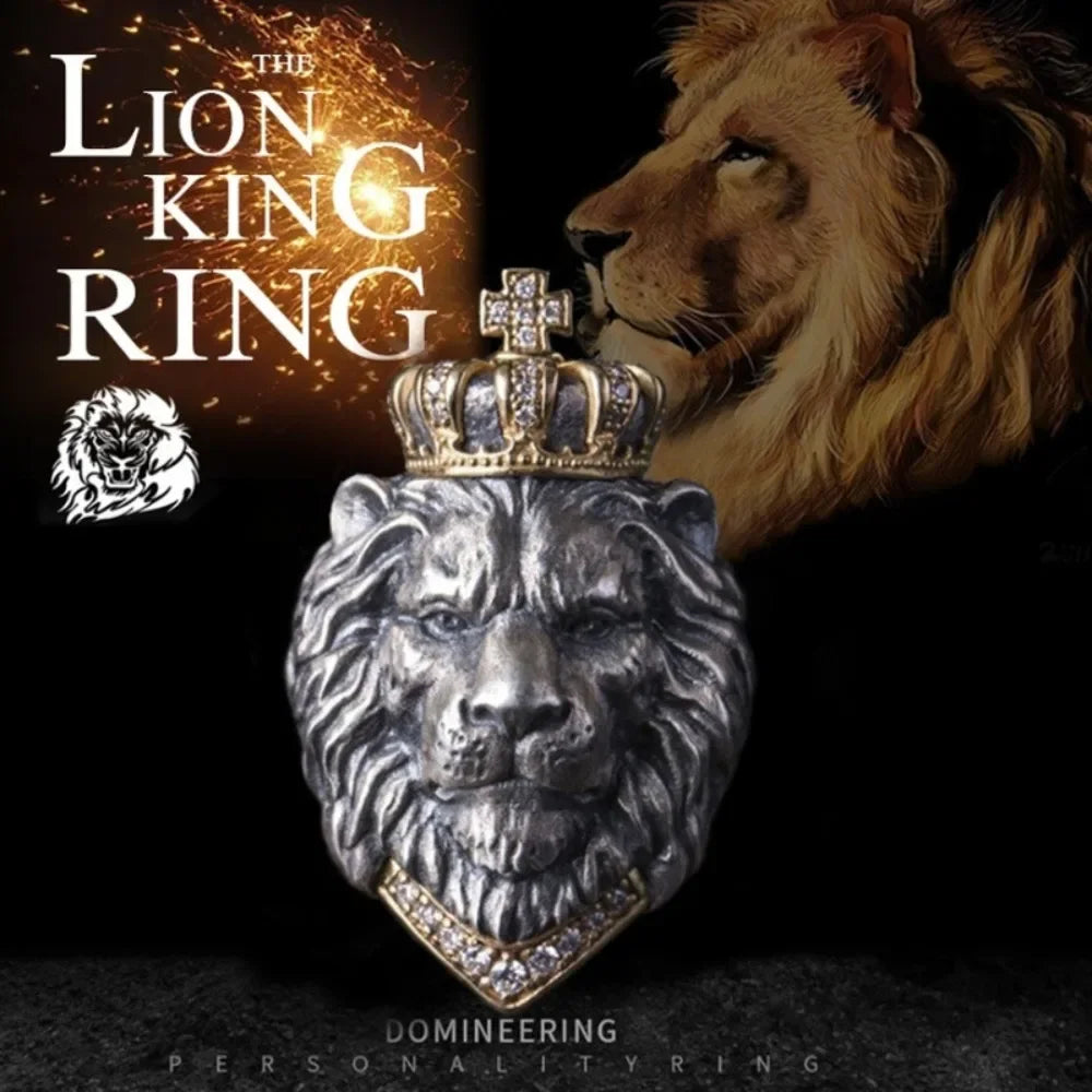 Bully Vintage Crown Lion Head Men's Ring Delicate Fashion Creative Niche Light Luxury Punk Hip Hop Rock Street Party