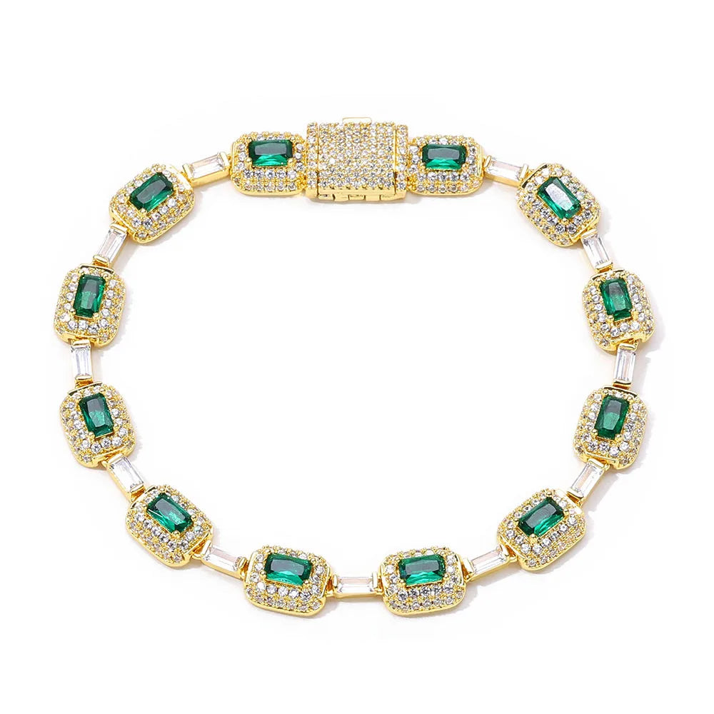 Luxury 24K 9999 Pure Gold real gold Hip-Hop Green Moissanite Diamond Bracelet Women's Emerald Bracelet