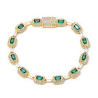 Luxury 24K 9999 Pure Gold real gold Hip-Hop Green Moissanite Diamond Bracelet Women's Emerald Bracelet