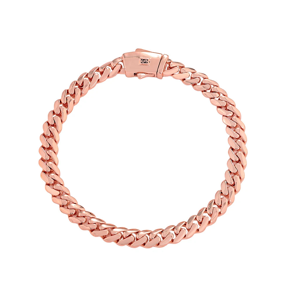 Rose Gold Cuban Chain Necklace Smooth 6/8MM