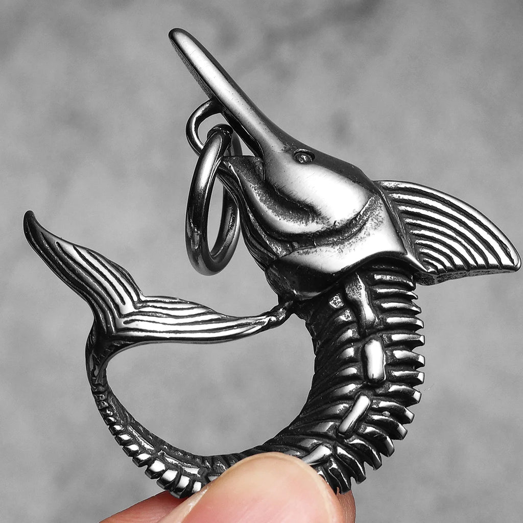 Retro Swordfish Men Necklaces with Pendant Stainless Steel Punk Jewelry for Lure Angler Gift Daily Wear Hip Hop Accessories