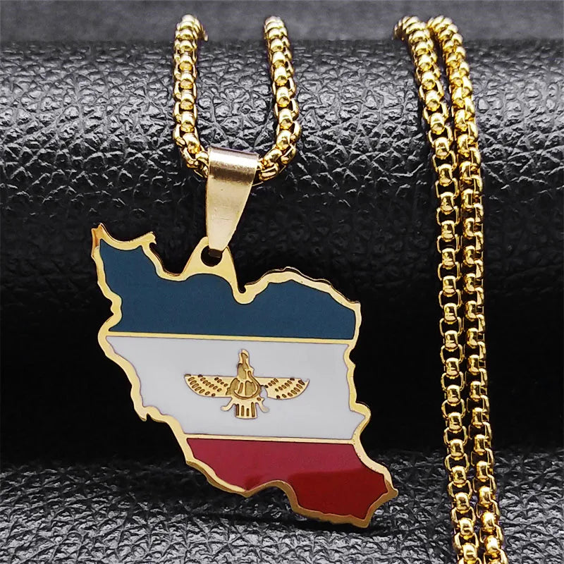 Gold Map Flag Pendant Necklace — Stainless Steel