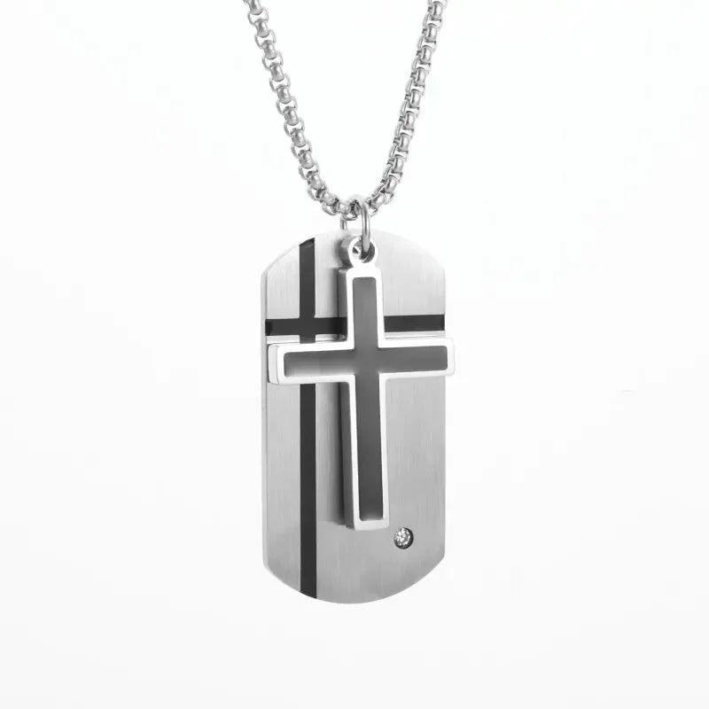 Men\'s Cross Necklace Stainless Steel Silver Color Faith Cross Bible Verse Dog Tag Pendant Necklace Birthday Gifts for