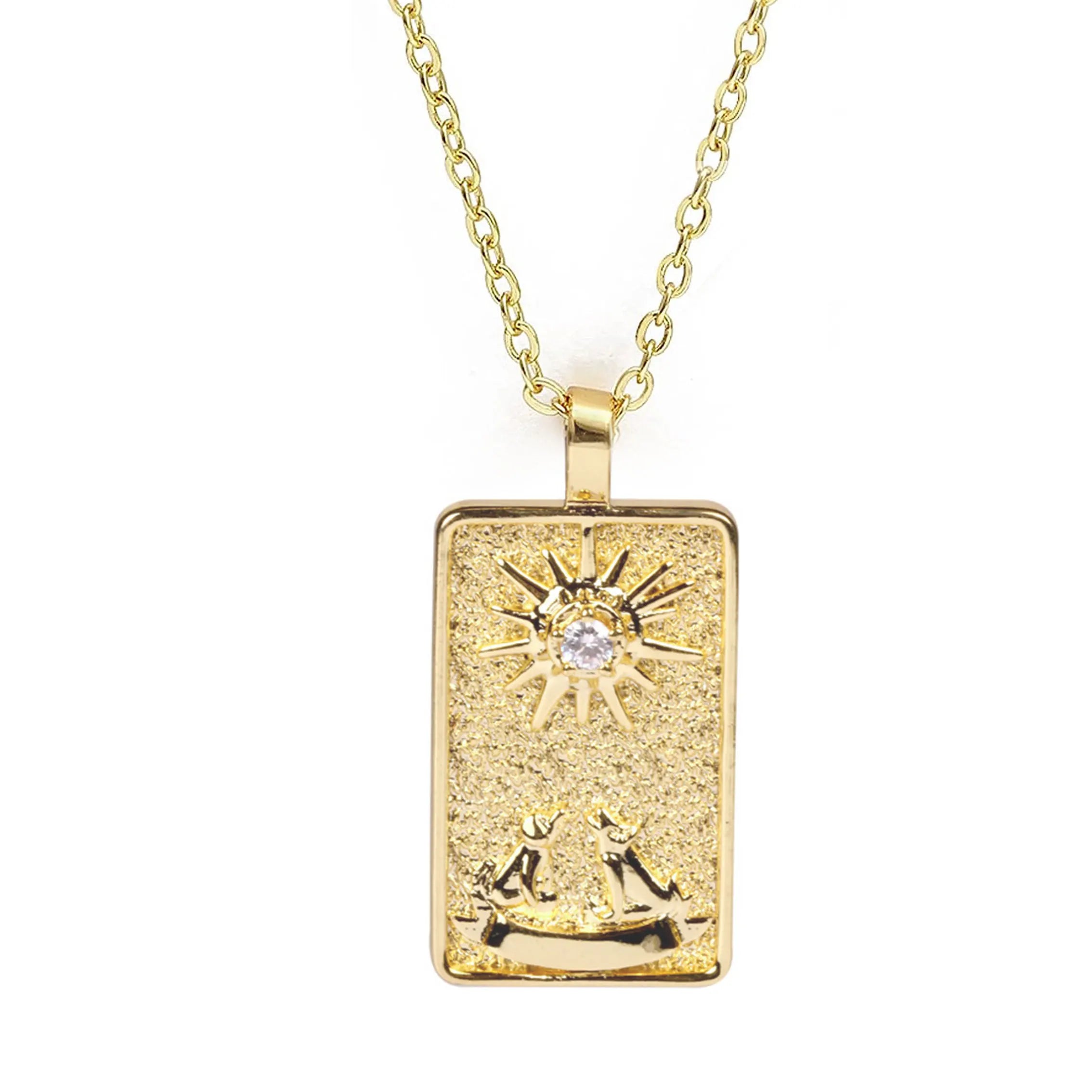 Double Sided Original Tarot Cards Necklace Tarot Moon Cigano Divination Zircon Necklace Wheel of Fortune Star Death