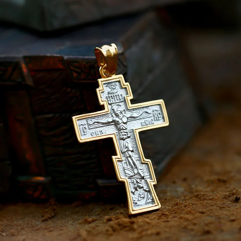 Jesus Cross Men's  Stainless Steel Crucifix Eastern Orthodox  Pendant Chain Necklace Jewelry BP8-515