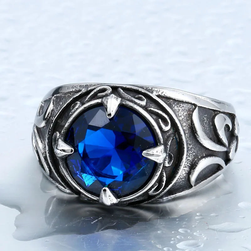 Gemstone Carved Ring — Stainless Steel