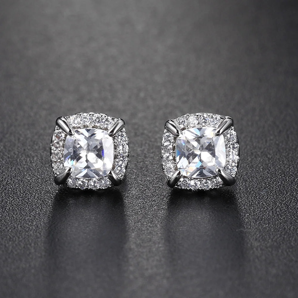 Two-Tone Iced Out Square Stud Earrings Multicolor